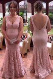 Chic Deep V Back Lace Appliques With Beaded Prom Dresses