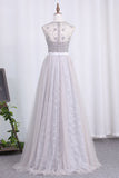 Prom Dresses Scoop A Line Tulle & Lace With Sash And Beads