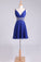 Homecoming Dresses Straps A-Line Short/Mini Chiffon With Beads And Ruffles Dark Royal Blue