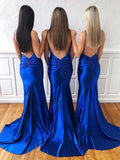 Sexy V Neck Backless Blue Mermaid Prom Dresses, Blue Backless Formal Evening Dresses STB15364