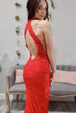 Prom Dresses Mermaid Lace High Neck Open Back Sweep