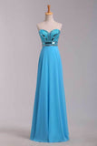 Blue Prom Dresses A Line Sweetheart Floor Length Chiffon Ship Today Under 200