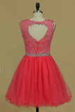 Scoop Homecoming Dresses A Line Tulle With Applique &