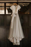 Short Sleeve Lace And Tulle Silver Country Wedding Dresses Prom Dress With