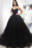 Sweetheart Tulle Ball Gown Black Formal Prom Dresses, Sleeveless Lace up Evening Dresses STB15442