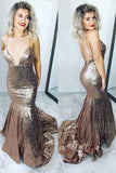 Sexy Trumpet/Mermaid Sequins Open Back Prom Dress