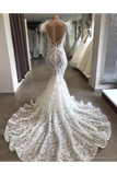 Luxury Lace Mermaid Wedding Dress With Train Sexy Open Back Pearls Wedding SRSPE5AS8YA