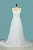 A Line Straps Wedding Dresses Chiffon With Applique Sweep