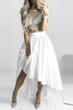 Two-Piece Scoop Prom Dresses A Line Satin & Lace
