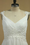 Chiffon Straps A Line Wedding Dresses With Applique And Beads Lace