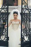 Off The Shoulder Wedding Dresses A Line Tulle With Beading Floor Length
