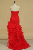 Red Sexy Prom Dresses Mermaid/Trumpet High Low