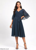 Cocktail Dresses With Lace V-neck A-Line Dress Cocktail Pleated Sash Knee-Length Chiffon Delaney