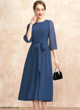 Jenny A-Line With Dress Tea-Length Scoop Cocktail Chiffon Ruffle Neck Bow(s) Cocktail Dresses