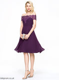 Cocktail Willow Chiffon Knee-Length Off-the-Shoulder A-Line Cocktail Dresses Lace Lace Dress Beading With