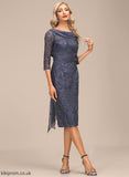 With Neck Mikayla Sequins Sheath/Column Dress Lace Cocktail Scoop Cocktail Dresses Knee-Length Chiffon