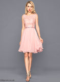 Cocktail Dresses Beading Charmeuse Dress A-Line With Chiffon Neck Val Scoop Knee-Length Sequins Cocktail Lace