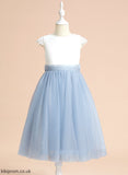Dress Tea-length Neck With Lace/Bow(s) Sleeveless Hadley Flower A-Line - Scoop Flower Girl Dresses Satin/Tulle Girl