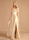 Neckline Off-the-Shoulder Fabric Embellishment SplitFront Silhouette A-Line Pockets Floor-Length Length Cristal Bridesmaid Dresses