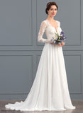 With Chiffon Sequins Lace V-neck Wedding A-Line Dress Sweep Beading Wedding Dresses Train Ali