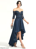 A-Line With Lace Asymmetrical Homecoming Satin Dress Homecoming Dresses Off-the-Shoulder Margaret