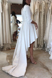 A Line Asymmetrical 3/4 Sleeve Satin Beach Wedding Dresses