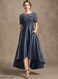 A-Line Dress the Bride Asymmetrical Jayden Mother Satin Scoop Lace Neck of Mother of the Bride Dresses