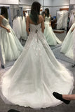 Modest Sweetheart Lace Up Beading Ivory Lace Tulle Backless Princess Wedding Dresses