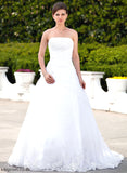 Strapless Wedding Dresses Ball-Gown/Princess Chapel Wedding Satin With Beading Train Dress Organza Monica Lace