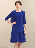 Neck With Scoop Cascading Mother A-Line of Aubrie Ruffles Mother of the Bride Dresses the Chiffon Dress Knee-Length Bride