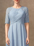Halle Dress Cocktail Chiffon With Lace Cocktail Dresses Tea-Length Neck A-Line Ruffle Scoop
