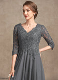 Mother of the Bride Dresses the Tea-Length Beading of A-Line V-neck Mother Bethany Lace Sequins Dress Bride With Chiffon
