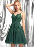 Lace Homecoming A-Line Short/Mini Homecoming Dresses With Tulle Dress Alannah V-neck