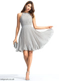 Chiffon Knee-Length Sarai Pleated Cocktail Lace Dress Neck A-Line Scoop Cocktail Dresses With