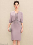 the Mother Audrey Chiffon Bride of Knee-Length Lace Neck Dress Mother of the Bride Dresses Sheath/Column Scoop