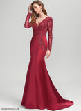 Sequins Prom Dresses V-neck Satin Sweep Lace Rita Trumpet/Mermaid With Train