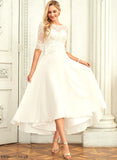 Asymmetrical Wedding Lace Dress Chiffon Neck With Sequins Chanel Wedding Dresses A-Line Beading Scoop
