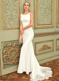Train Trumpet/Mermaid Scoop Dress Lace Lace Shyann Chiffon Court With Wedding Wedding Dresses Neck