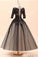 Black Ball Gown Ankle Length Scoop Neck Half Sleeve Appliques Lace Up Prom Dresses,Evening Dresses P95
