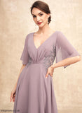 Mother of the Bride Dresses A-Line of Bride Asymmetrical Beading Mother Chiffon the Jasmine Dress With Lace V-neck Ruffle
