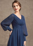 With Jocelyn Dress Ruffle V-neck Chiffon Mother of the Bride Dresses Mother Tea-Length Bride the of A-Line