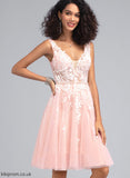 Alyson Beading Tulle Homecoming V-neck Knee-Length Dress Sequins With Lace A-Line Homecoming Dresses