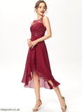 A-Line Scoop Asymmetrical Lace Sequins Ruffles Laylah Neck With Cascading Cocktail Dress Chiffon Cocktail Dresses