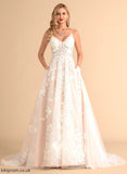 Wedding Dresses Lace Court Tulle Wedding With Train V-neck Kyra Ball-Gown/Princess Pockets Dress Beading