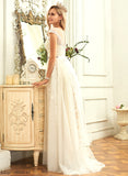 With Ruffle Neck Sweep Lace Clare Lace Train Wedding A-Line Dress Wedding Dresses Scoop Tulle