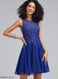 Chiffon Monica Homecoming Dresses Homecoming Scoop Short/Mini Neck Lace Dress With Beading A-Line