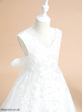 Dress V-neck Flower Ball-Gown/Princess Train Girl Bow(s) With Flower Girl Dresses Minnie Tulle/Lace - Sleeveless Sweep