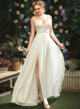 Dress V-neck Wedding A-Line Floor-Length Kadence Wedding Dresses Lace Split Front Lace With Chiffon