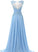Fashion A-line Scoop Sweep Train Appliques Chiffon Sleeveless Light Blue Prom Dresses