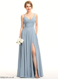 Neckline Silhouette Pockets Ruffle Fabric V-neck A-Line Floor-Length Embellishment Length Mia Bridesmaid Dresses